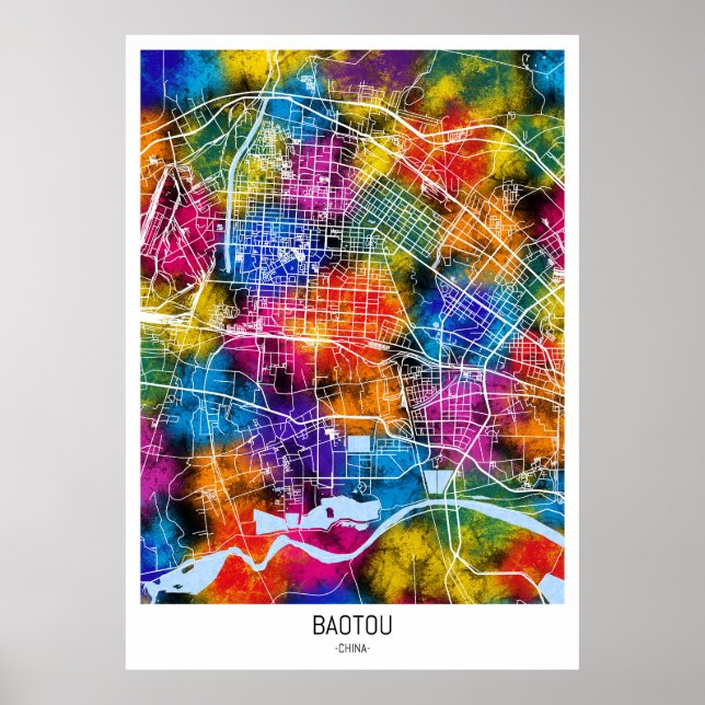 Baotou China City Karta Poster (Framsidan)