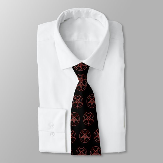 Baphomat Neck Tie (Svart/W Red Baphomat) Slips (Bunden)