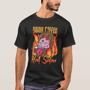 Baphomet Drick Kaffe och Lovsjung Satan rolig Sata T Shirt