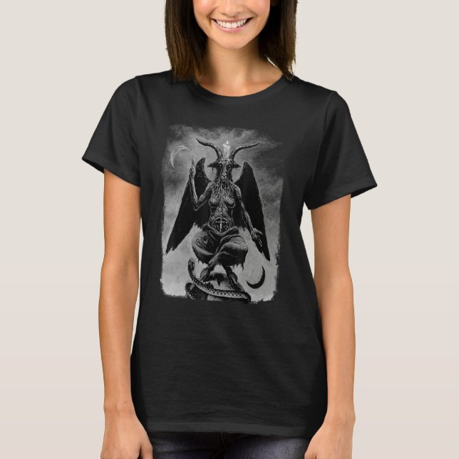 Baphomet Occult Satanic Gothic Satan Goat Head 666 T Shirt (Framsida)