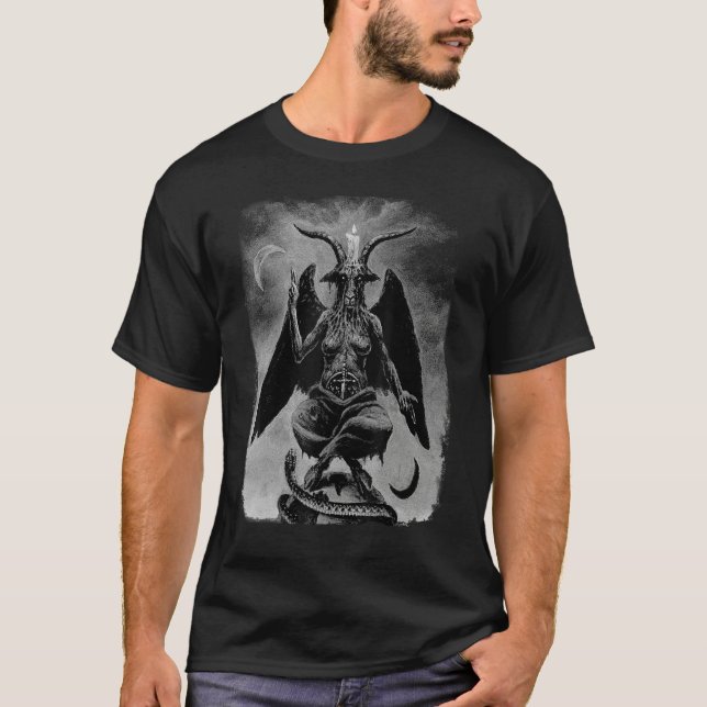 Baphomet Occult Satanic Gothic Satan Goat Head 666 T Shirt (Framsida)