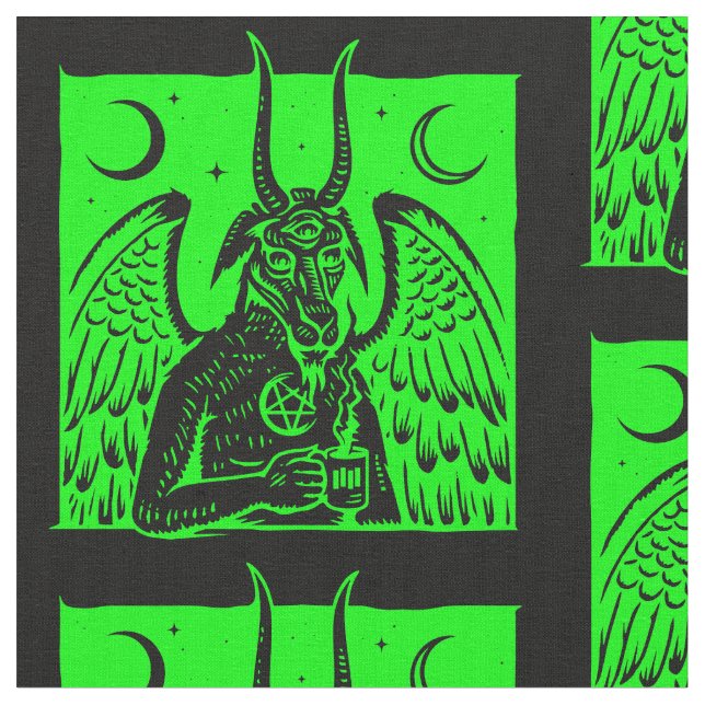 Baphomet pentagram-grönt för kaffendemonsyra måne tyg (Närbild)
