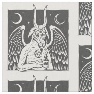 baphomet pentagram måne kaffdemonvit tyg
