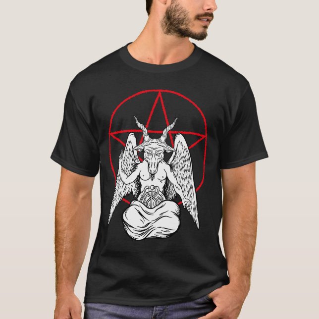 Baphomet Praying Demon Satanic Lucifer Beelzebub T Shirt (Framsida)