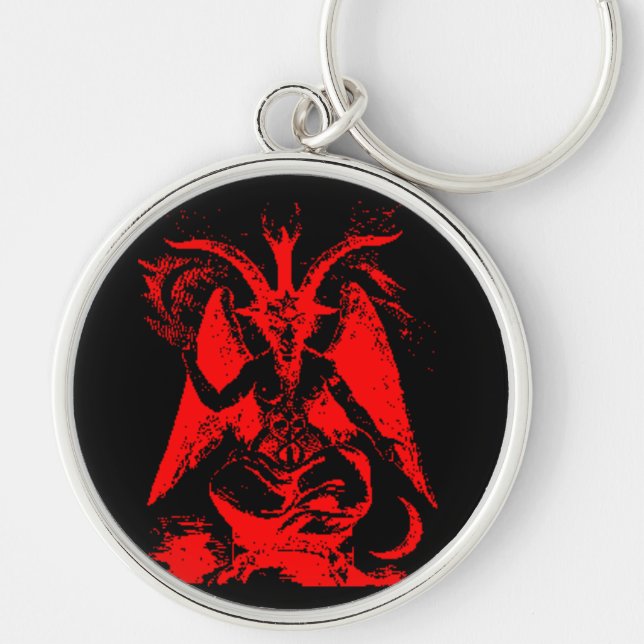 Baphomet röd silvernyckelring rund silverfärgad nyckelring (Framsidan)
