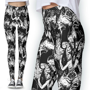 Baphomet Satanic Black and White Gothic Djävulen Leggings