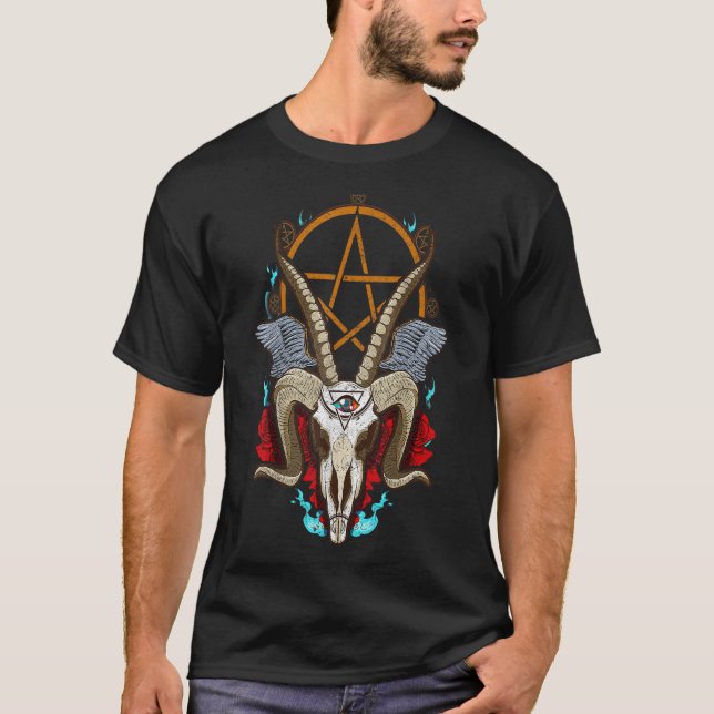 Baphomet Satanic Goat Ram Head Lucifer Öga Hallowe T Shirt (Framsida)