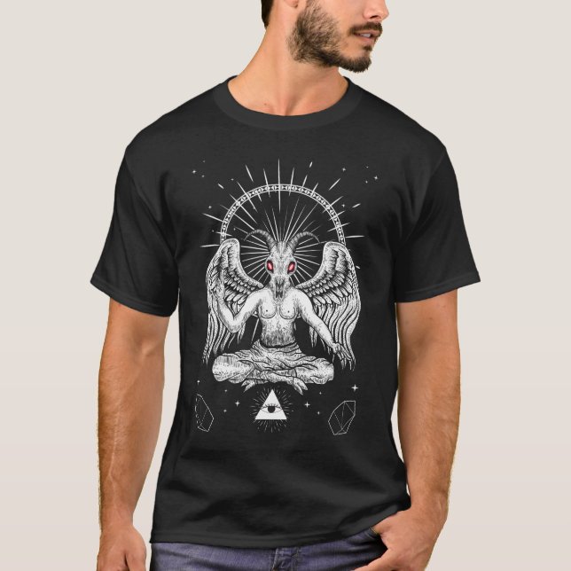 Baphomet Satanic Goat Vingar Djävulen Goth T Shirt (Framsida)