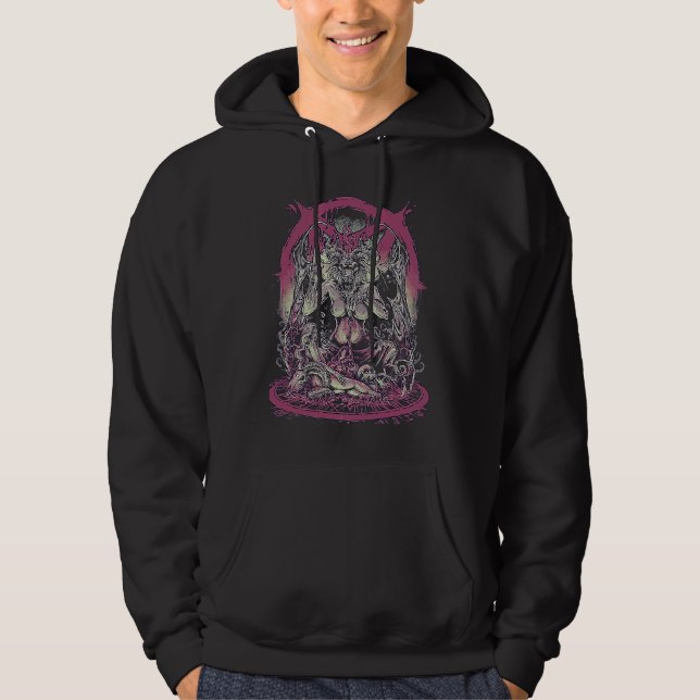 Baphomet Satanist Satanic Dark Evil 666 pentagram Hoodie (Framsida)