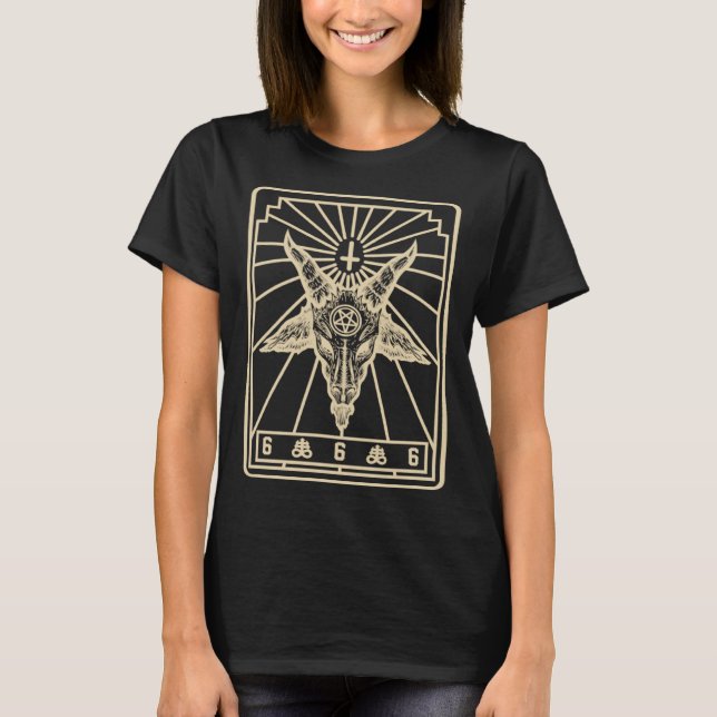Baphomet Tarot Inverted Cross Leviathan Cross Goat T Shirt (Framsida)