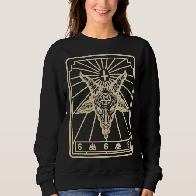 Baphomet Tarot Inverted Cross Leviathan Cross Goat T Shirt (Framsida)