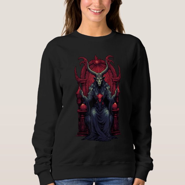 Baphomet Throne Goat Head Satanic Witchcraft Occul T Shirt (Framsida)
