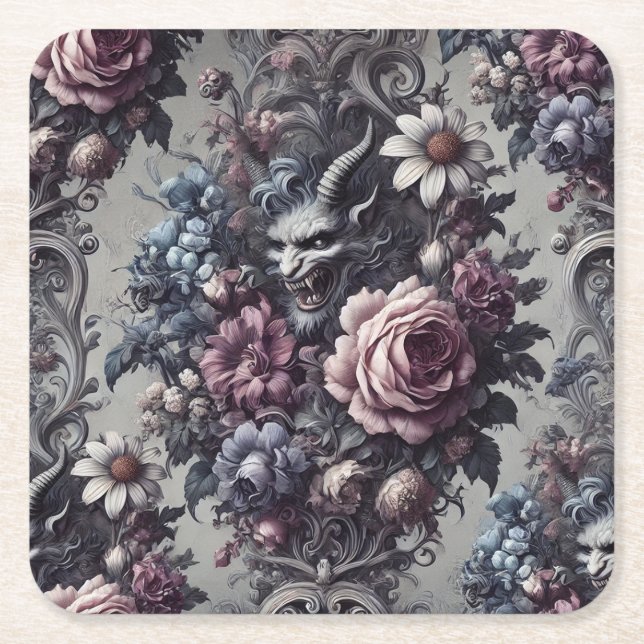 Baphomets Bouquet - den gotiska Blommigten Underlägg Papper Kvadrat (Framsidan)