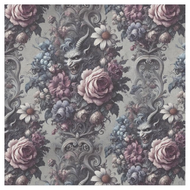 Baphomets Bouquet - Gothic Classic Tile Tyg (Närbild)