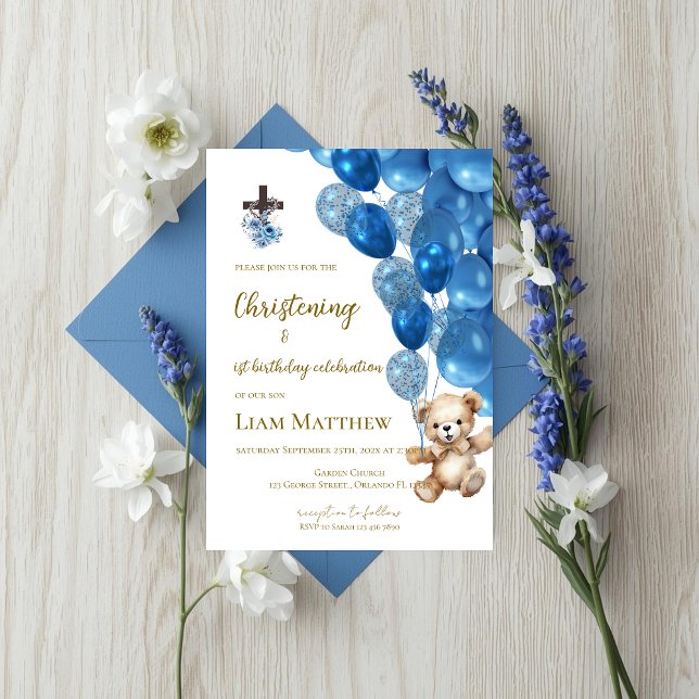 Baptism and first birthday invitation with balloon inbjudningar (Skapare uppladdad)