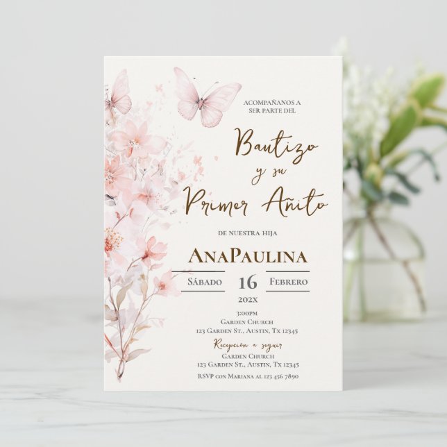 Baptism and first year invitation in Spanish Inbjudningar (Stående Fram)