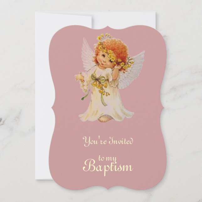Baptism Angel med vingar och blommigt krona Inbjudningar (Framsida)