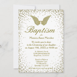 Baptism | Angel Vingar & Guld Confetti Inbjudningar