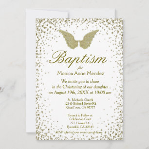 Baptism Angel Vingar & Guld Confetti Inbjudningar