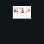 Baptism anpassningsbar fotomodern pojkflicka canvastryck<br><div class="desc">För elegantens baptism, könsneutral. En vit chic bakgrund. Anpassa och lägg till tre foton i lodräts storlek, barnets namn och baptismens datum. Svarta och gyllene brev.</div>