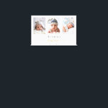 Baptism anpassningsbar fotomodern pojkflicka canvastryck<br><div class="desc">För elegantens baptism,  könsneutral. En vit chic bakgrund. Anpassa och lägg till tre foton i lodräts storlek,  barnets namn och baptismens datum. Svarta och gyllene brev.</div>