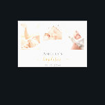 Baptism anpassningsbar fotomodern pojkflicka canvastryck<br><div class="desc">För elegantens baptism,  könsneutral. En vit chic bakgrund. Anpassa och lägg till tre foton i lodräts storlek,  barnets namn och baptismens datum. Svarta och gyllene brev.</div>