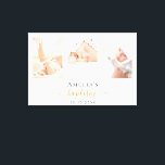 Baptism anpassningsbar fotomodern pojkflicka canvastryck<br><div class="desc">För elegantens baptism, könsneutral. En vit chic bakgrund. Anpassa och lägg till tre foton i lodräts storlek, barnets namn och baptismens datum. Svarta och gyllene brev.</div>