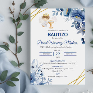 Baptism av baptism: Bautizo Cute Flowers Boy Angel Inbjudningar