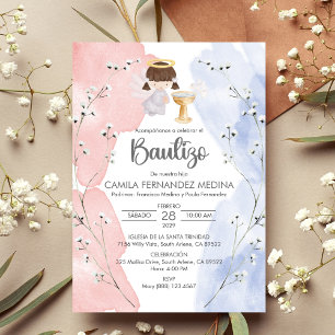 Baptism av inbjuden Bautizo Angel Girl Cute Flower Inbjudningar