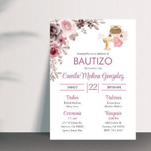 Baptism av inbjuden Bautizo Cute Flowers Girl Ange Inbjudningar