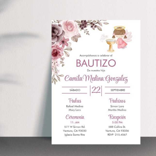 Baptism av inbjuden Bautizo Cute Flowers Girl Ange Inbjudningar (Skapare uppladdad)