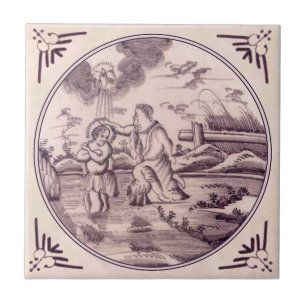 Baptism av Jesus Delft Manganese Repro 18:e centre Kakelplatta