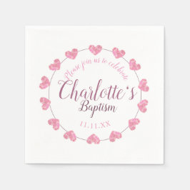 Baptism av vita flickor med rosa blommor pappersservett