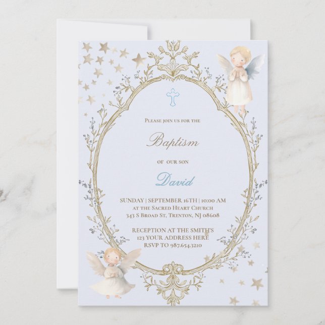 Baptism baby boy Invitation Inbjudningar (Framsida)