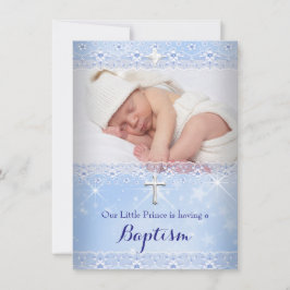 Baptism Baby Foto av Boy Blue Snöre Inbjudningar