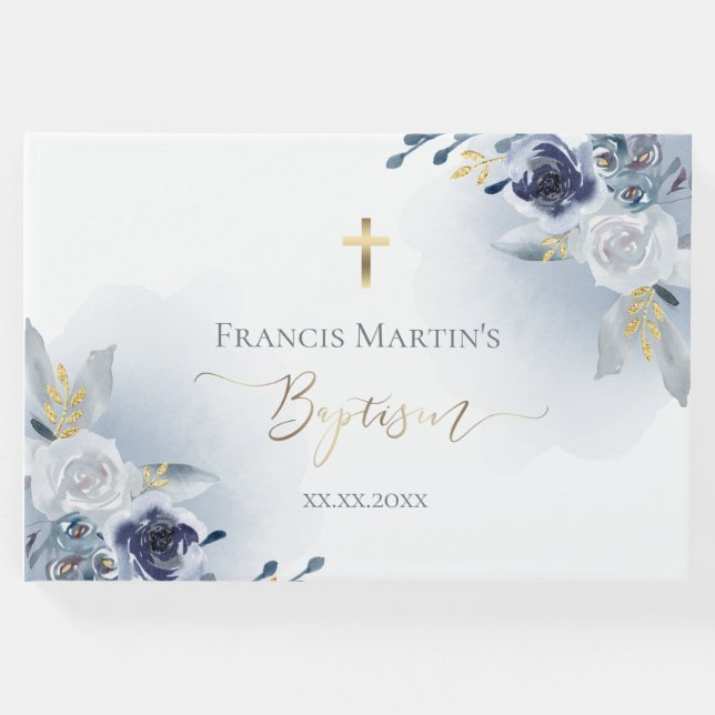 Baptism Baptism i blå vattenfärg Gästböcker (Framsida)