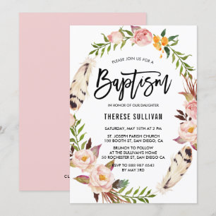 Baptism Baptism i blödningar och Blommigt Rosa av  Inbjudningar