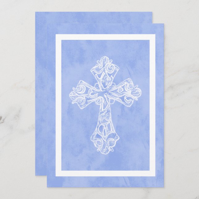 Baptism/bekräftelse/första gemenskap Kor Blue Inbjudningar (Fram/baksida)