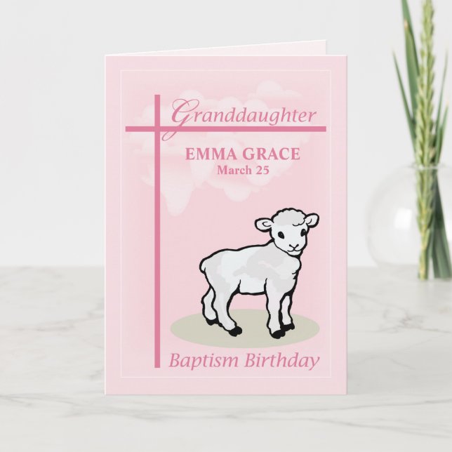 Baptism Birthday Personalize Granddotters Rosa Kort (Framsida)
