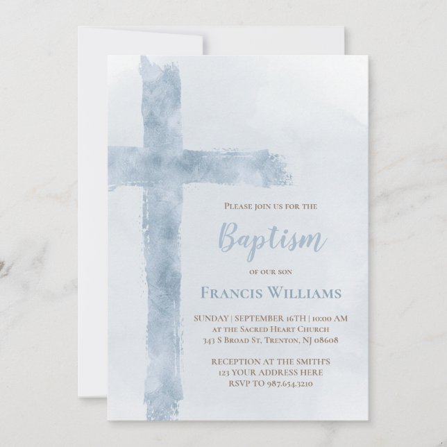 Baptism, blå vattenfärg kor inbjudningar (Framsida)