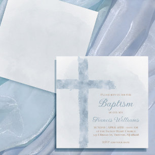 Baptism, blå vattenfärg kor inbjudningar