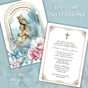 Baptism Blankt Mor Jesus Rosa Blue Blommigt Inbjudningar