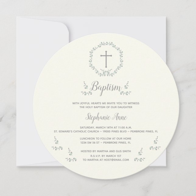 Baptism Blått och Grönt Löv Utandning Inbjudningar (Framsida)