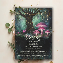 Baptism Blessing Enchanted Garden Forest Mushrooms Inbjudningar