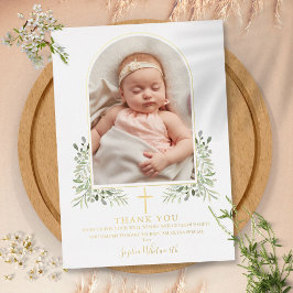 Baptism Blommigt Arch Photo Gold Foil - tackkort