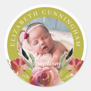 Baptism Blommigt av vattenfärg och flytande avfa Runt Klistermärke