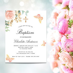 Baptism blommigt butterfly ro budgetinbjudan flygblad