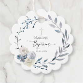 Baptism blommigt dammig blå andedräkt - taggar gåvor etiketter