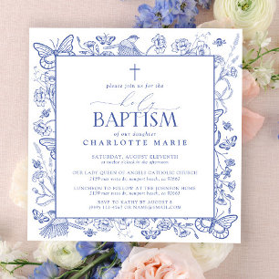Baptism Blommigt för Heliga Blåvitt Kor Inbjudningar