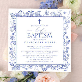 Baptism Blommigt för Heliga Blåvitt Kor Inbjudningar